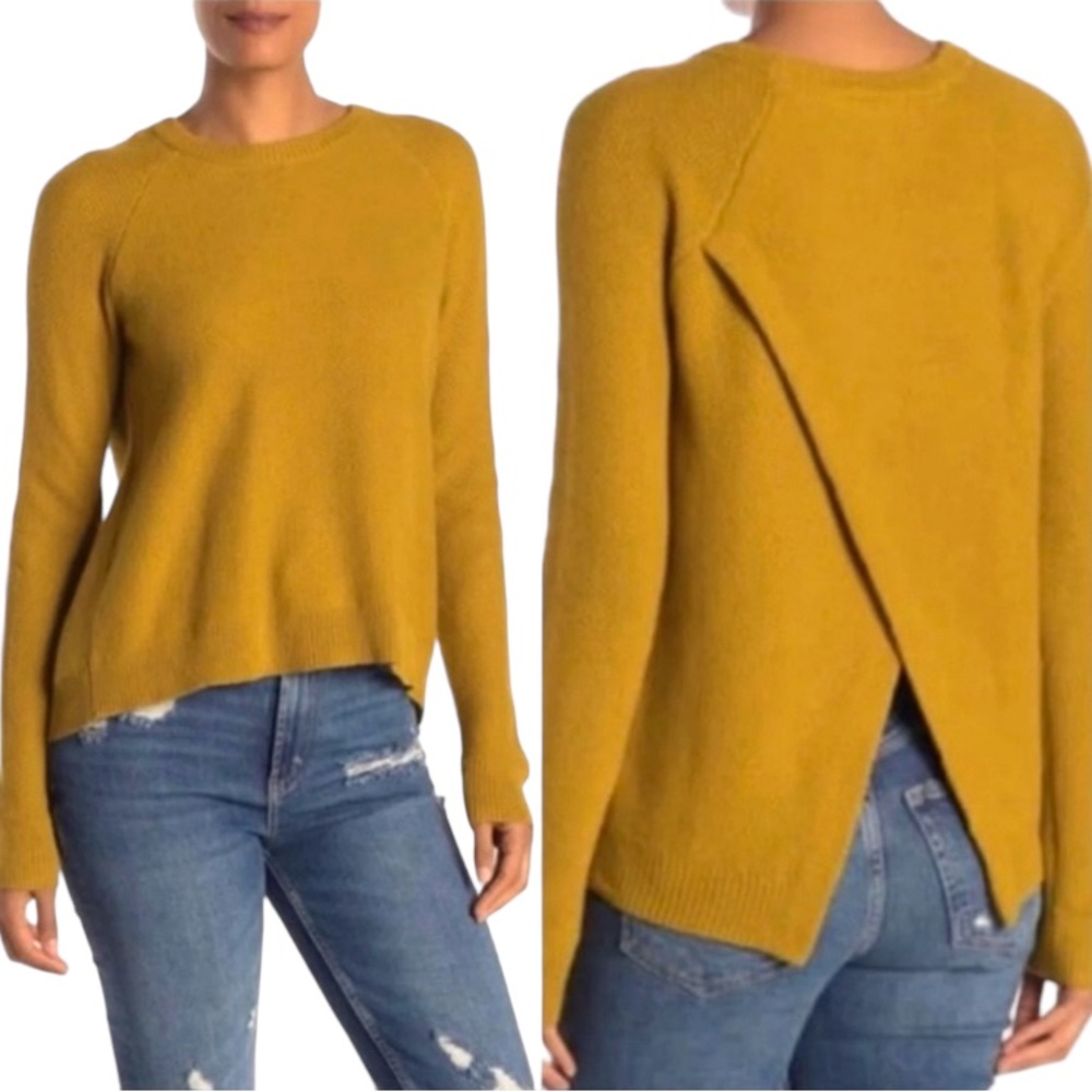 Madewell Womens XS Sweater Province Cross Back Mustard Yellow Knit Pullover Crew